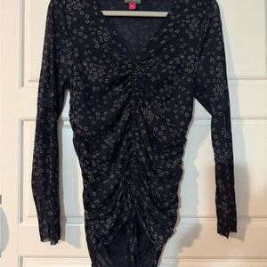 Vince Camuto Black Floral Ruched Blouse